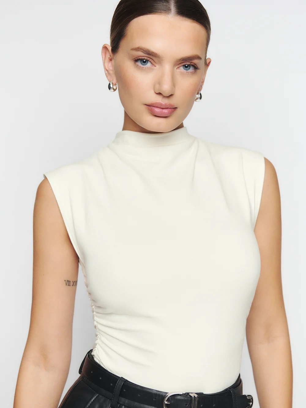 NWT Reformation Lindy Knit Mock Neck Top in Ivory -